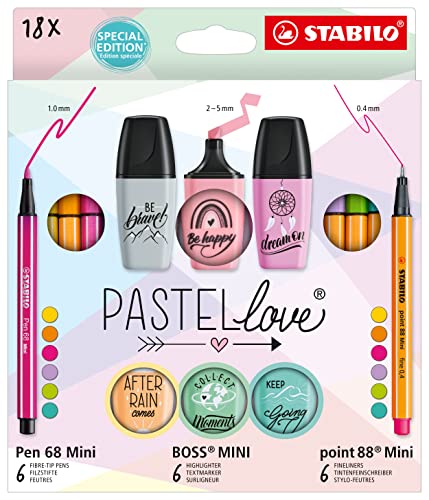 STABILO - Stifte-Set - Pastellove Set - 18er Pack - Fineliner, Premium-Filzstifte & Textmarker