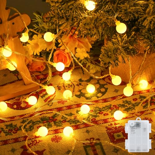 Gcstnn Lichterkette Batterie Außen 6M 40 LED Warmweiß Globe Lichterketten mit 6h Timer, IP65 Wasserdicht Kugeln Lichterkette für Schlafzimmer,Balkon, Kinderzimmer, Weihnachts baum Deko