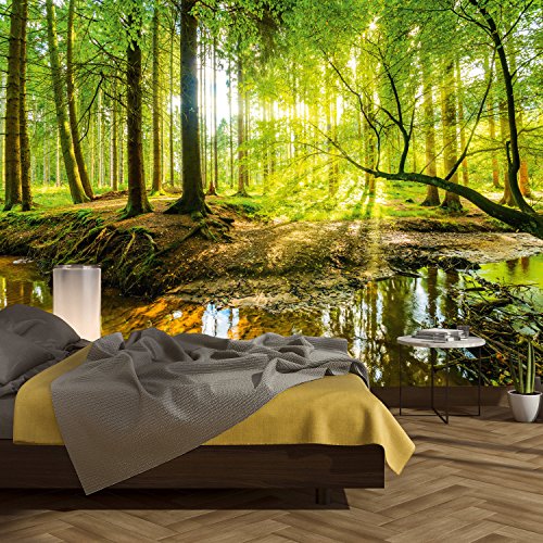 murimage® Fototapete Wald 366 x 254 cm inklusive Kleister Bäume Holz Sonne Natur Schlafzimmer Wohnzimmer