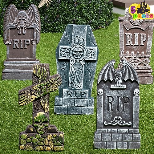 JOYIN 5 Stück 43cm Halloween Dekoration, Schaumstoff RIP Grabsteine mit 12 Stück Metall Bodenspitze für Halloween Garten Dekoration