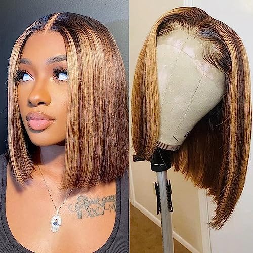FASHION IDOL Bob Lace Front Perücke Echthaar Vorgezupft 25CM Kurze Bob Perücke für Frauen Klebefrei T Teil HD Spitze Brasilianisches Jungfernhirn