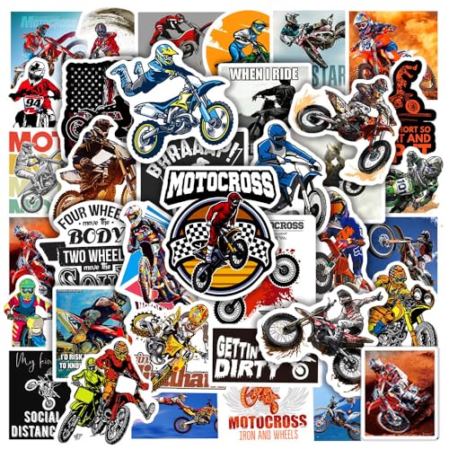 RGBEE Moto-Cross Aufkleber 50 Stück, Wasserfeste Vinyl Sticker Set für Laptop, Koffer, Helm, Motorrad, Skateboard, Snowboard, Auto, Fahrrad, Computer, Graffiti Aufkleber Decals