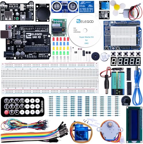 ELEGOO UNO R3 Starter Kit kompatibel mit Arduino IDE Projekt Einsteigerset mit Tutorial auf Deutsch, Mikrocontroller, 5V-Relais, Stromversorgungsmodul, Servomotor, Erweiterungsplatine usw.