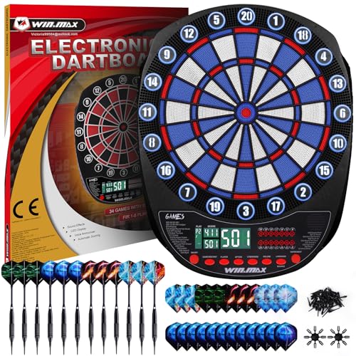 Elektronische Dartscheibe Profi Set 34 Games mit 354 Varianten 3 Sprachen: Deutsch, Englisch, Französisch
