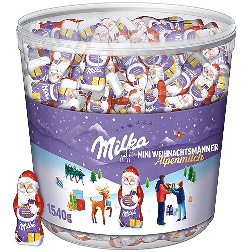 Milka Mini Weihnachtsmänner – Mix aus Alpenmilch, Milchcrème & Noisette in der Großpackung – 1540g