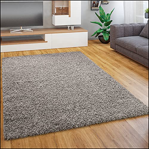 Paco Home Teppich Wohnzimmer Schlafzimmer Hochflor Shaggy Flokati Optik Einfarbiges Design Weich Flauschig Moderne Deko, Grösse:140x200 cm, Farbe:Grau