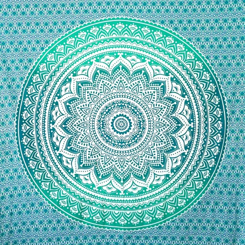 MOMOMUS Mandala Tuch Mehrzweck - Pareo/Strandtuch XXL, Dünn und Sandabweisend, Große Stranddecke Sandfrei Sanddurchlässig oder Picknickdecke XXL für Camping und Yoga - Türkis, 210x230cm