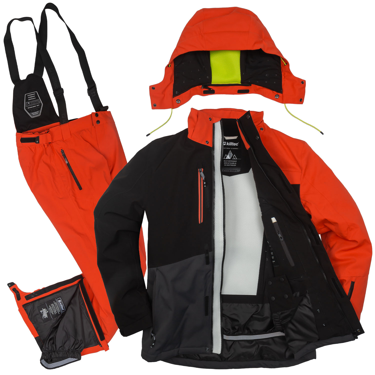 Skianzug Herren Skijacke anthrazit + Skihose orange Gr. S