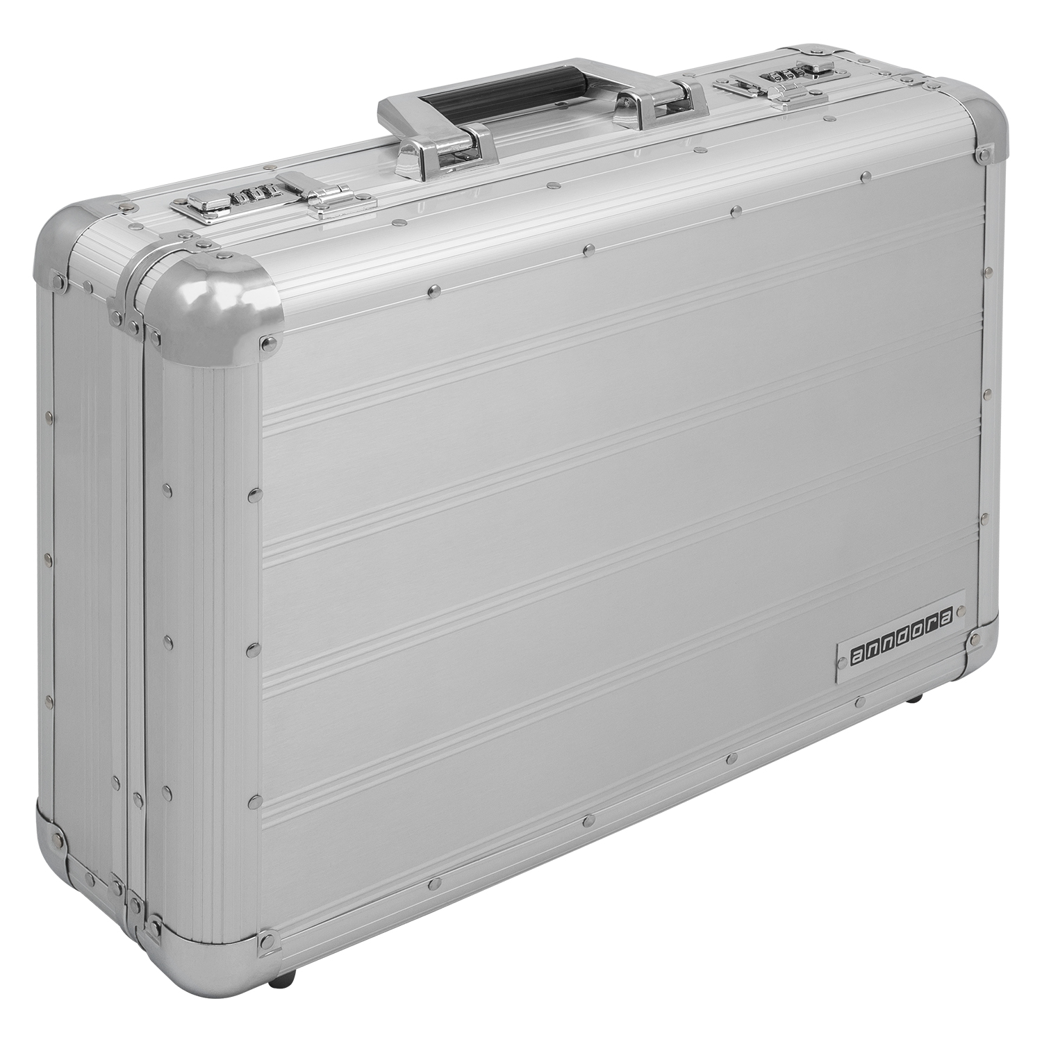 anndora Silver Attache Akten Koffer + Zahlenschloss + Gurt 45x36x14 cm