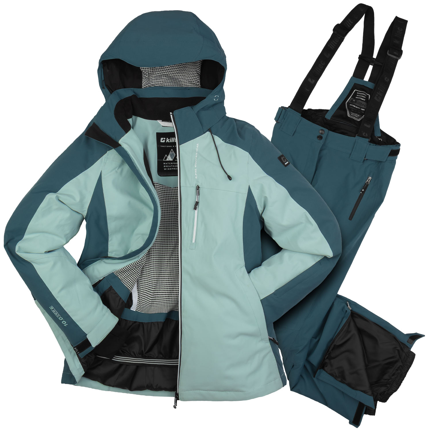 killtec Damen Sport Skianzug Set Skihose Skijacke 36 XS - eis blau - wasserfest atmungsaktiv PFA frei Schneefang