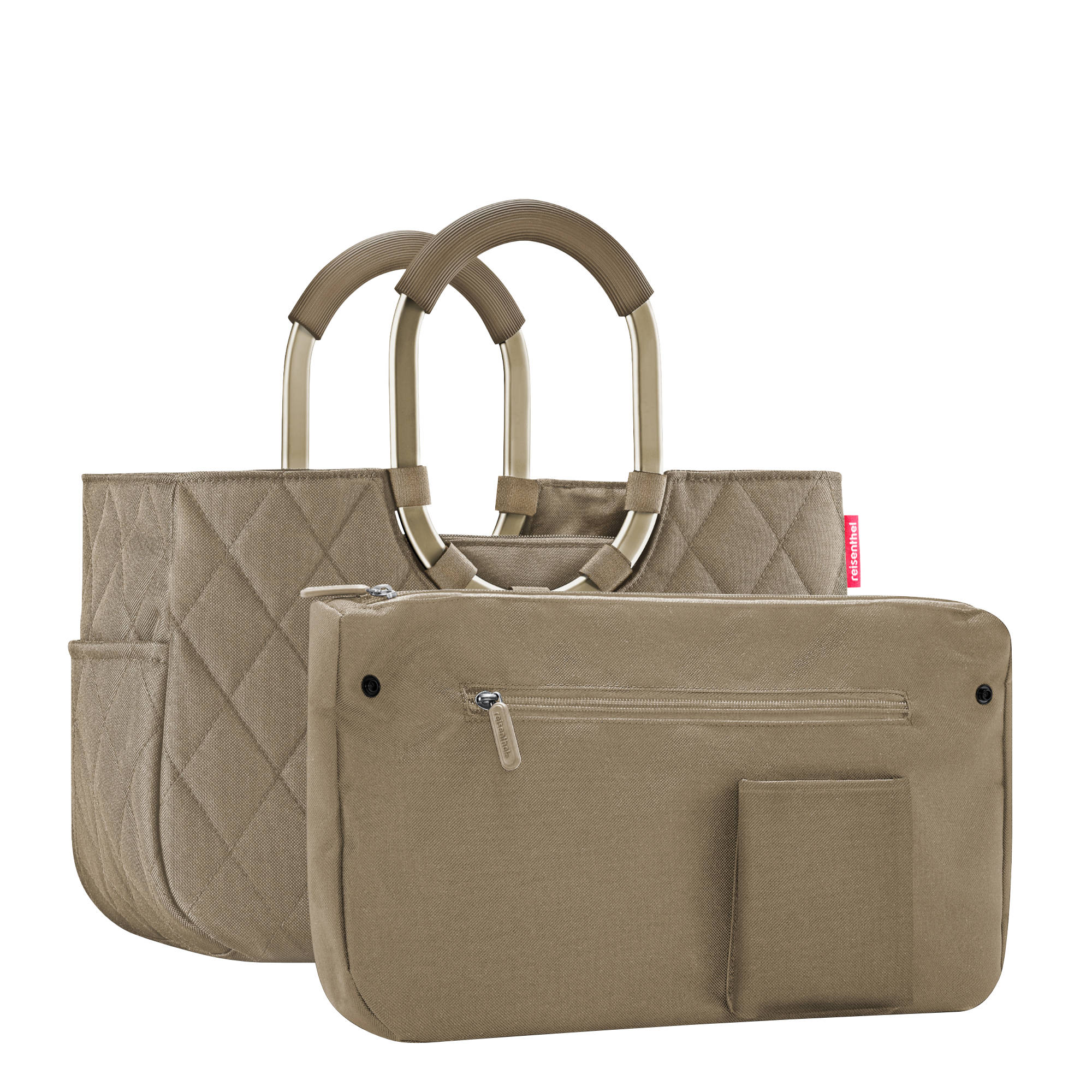reisenthel loopshopper M - rhombus olive gesteppte Oberfläche - 2 in 1 Tasche mit ovalen Henkeln -Einkaufstasche