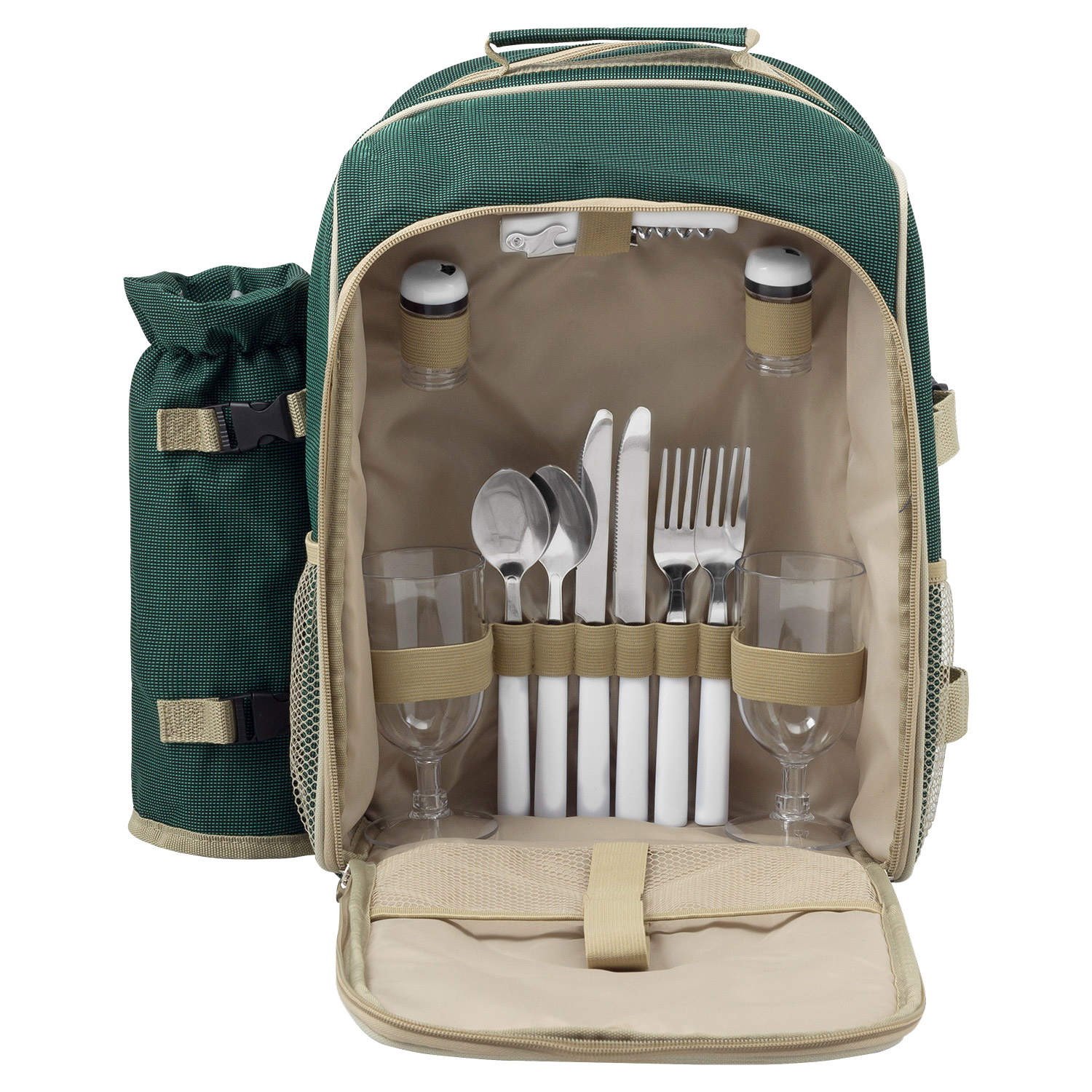 anndora Picknickrucksack Rucksack grün + 2 Personen Kunststoff Geschirr - Kühleinsatz - verstellbare Träger grün