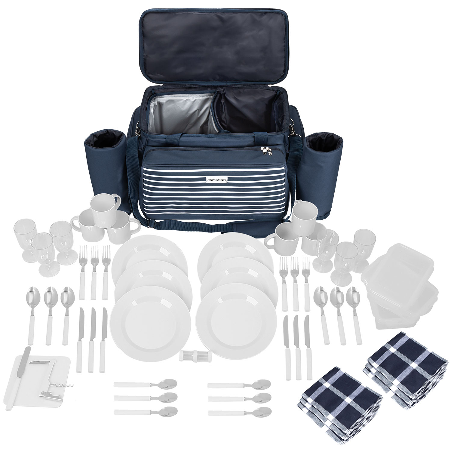 anndora XXL Picknicktaschemaritim 57 Teile - 6 Personen AHOI - Platz für Lebensmittel im großen Kühlfach