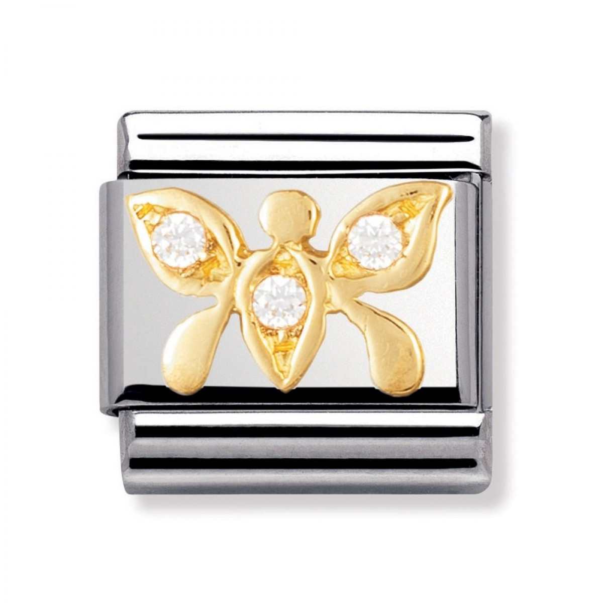 Nomination Classic - TIERE - LUFT Edelstahl, 18K-Gold und Cubic Zirc. (Schmetterling WEISS)