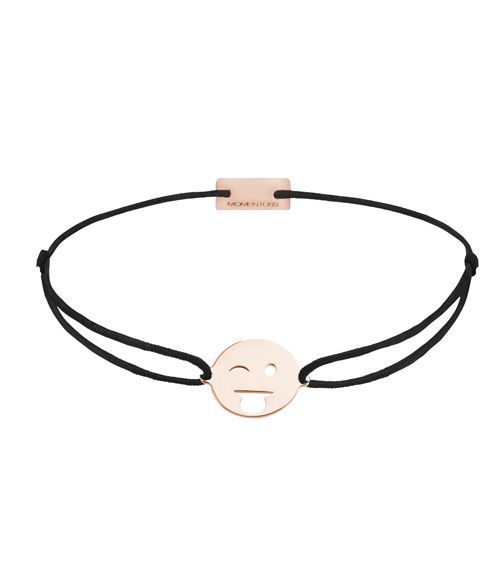 Momentoss Filo Armband - Textil - Schwarz - rosé vergoldet - Emoji One - zwinkern - 21201402