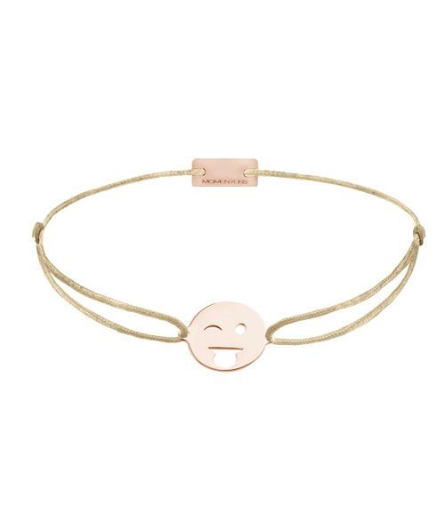 Momentoss Filo Armband - Textil - Beige - rosé vergoldet - Emoji One - zwinkern - 21201403