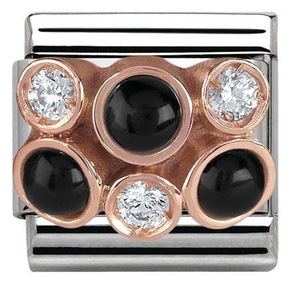 Nomination Classic - Composable Classic - 9k Roségold, Edelstahl, Edelsteine - Haufen mit schwarzem Achat - 430307/05