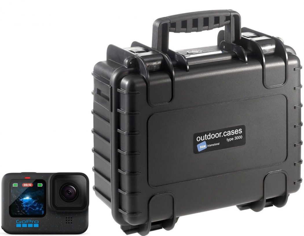GoPro HERO12 Black + B&W Case Type 3000 schwarz - nach 70 EUR GoPro Sofortrabatt