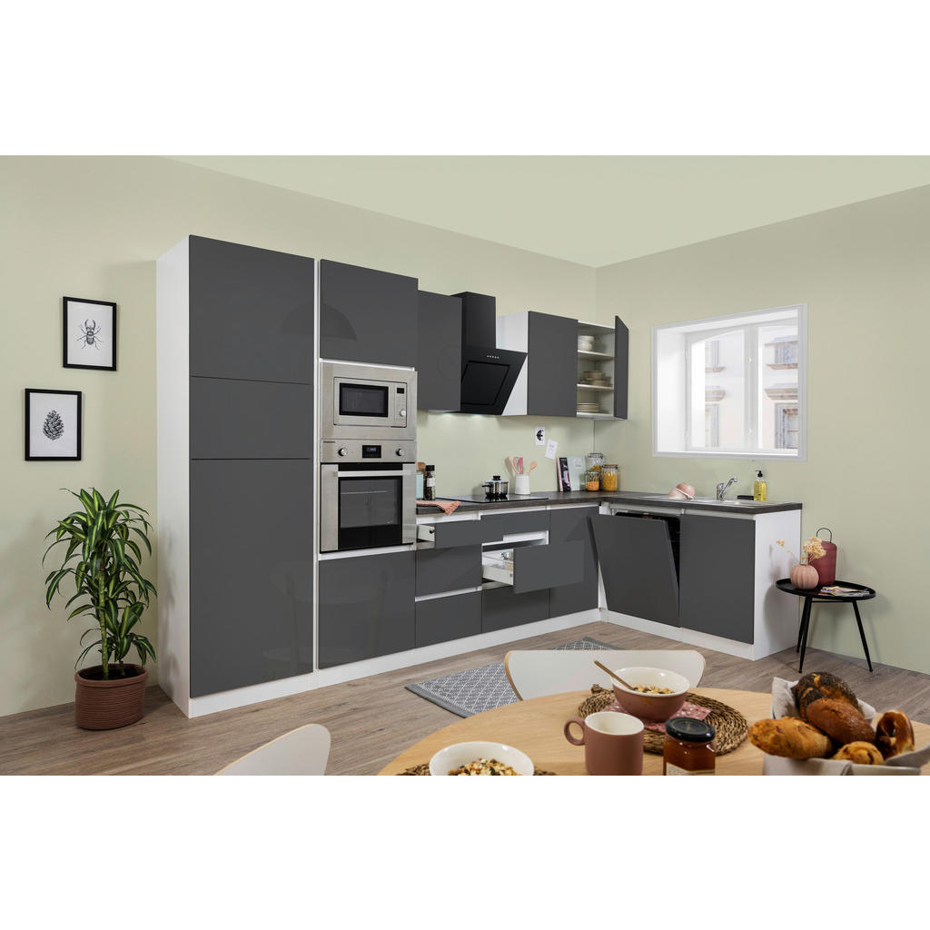 Respekta Küchenblock Premium grau hochglänzend B/H/T: ca. 345x220,5x172 cm