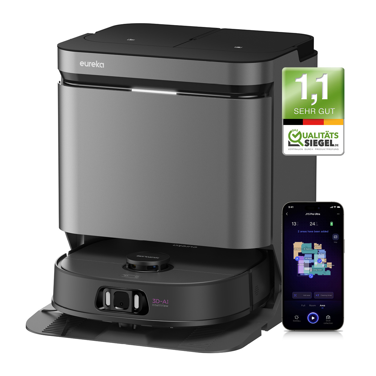 Eureka J15 Pro Ultra BLACK Saug/Wischroboter All-in One Dock Vacuum Cleaning & Mopping and Auto Dock