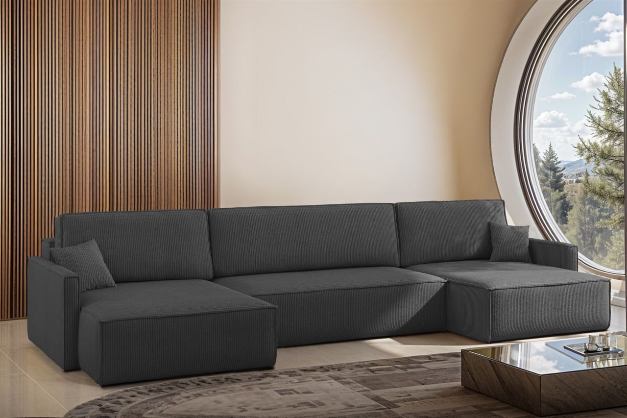 Wohnlandschaft mit Schlaffunktion Sofa LOUIS Stoff Scala Dunkelgrau