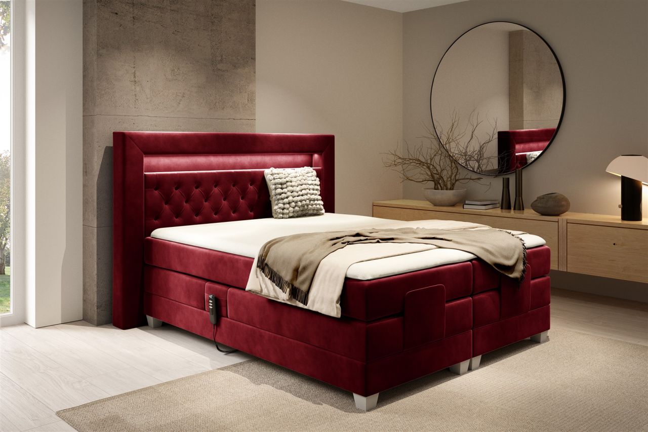 Boxspringbett Elektrisch Bett ARMANDO 200x200cm in Stoff Fresh Rot