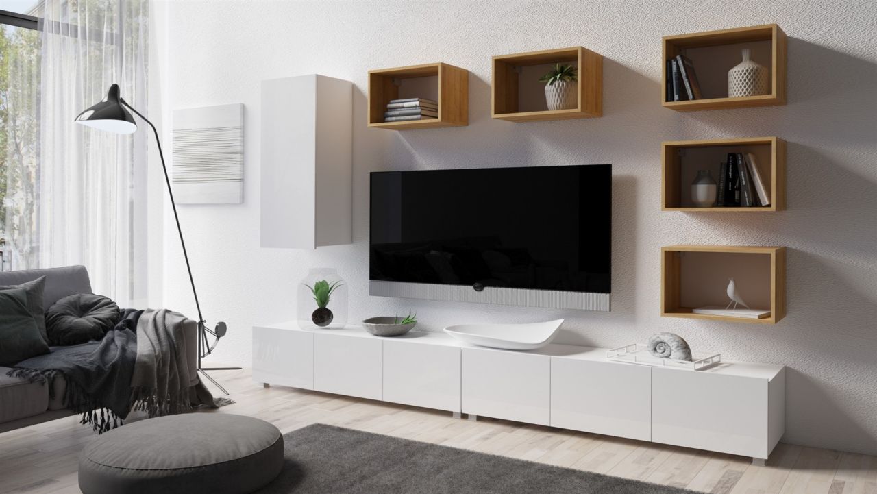 Mediawand Wohnwand 8 tlg - KAVOS 30 - Weiss Hochglanz