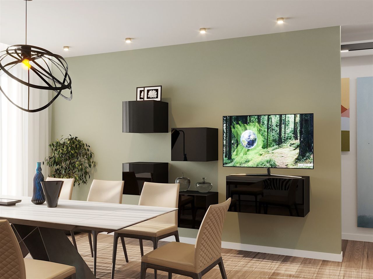 Mediawand Wohnwand 5 tlg - NEXI XL 22 - Schwarz Hochglanz