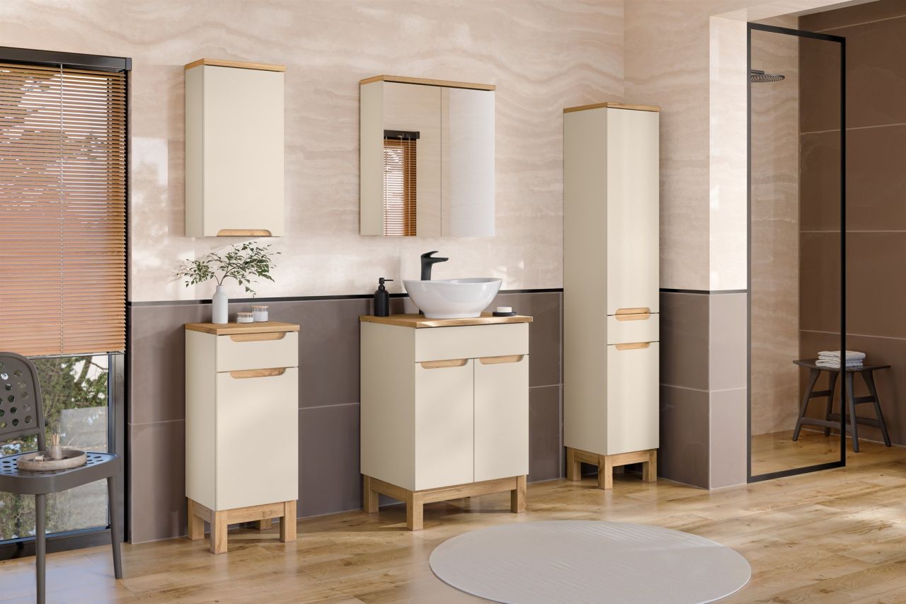 Badmöbel Set 5-tlg Badezimmerset DEVI Cashmere Schrank 60cm ohne Waschtisch