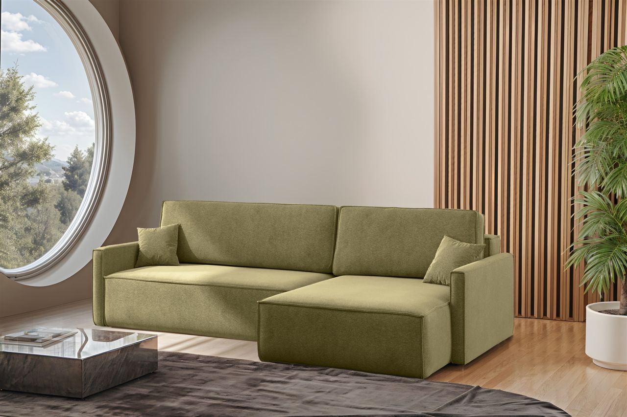 Ecksofa Schlafsofa Sofa LOUIS Stoff Salvador Grün Ottomane Rechts