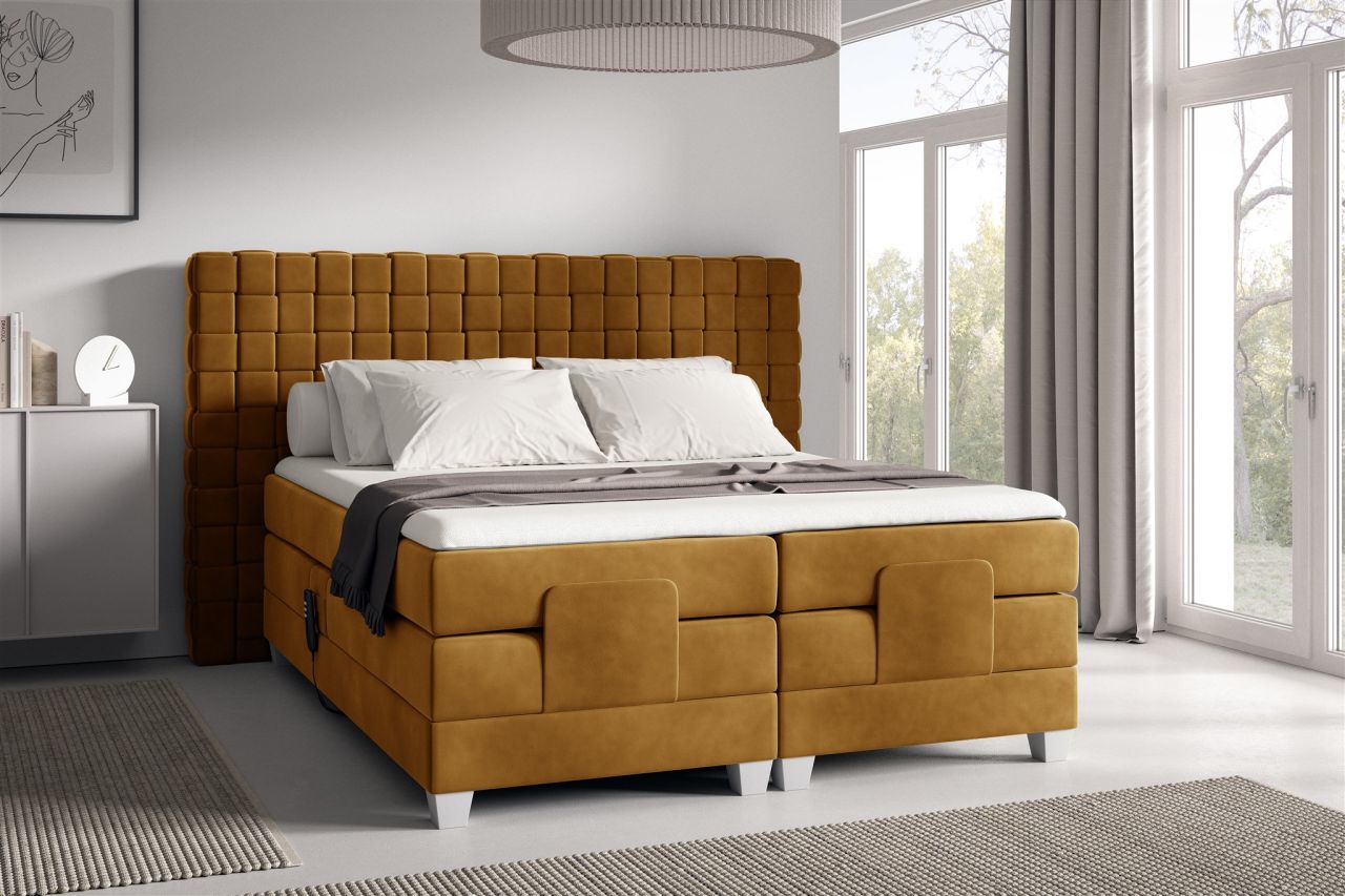 Boxspringbett Elektrisch Bett VIDAL 140x200cm in Stoff Fresh Senfgelb