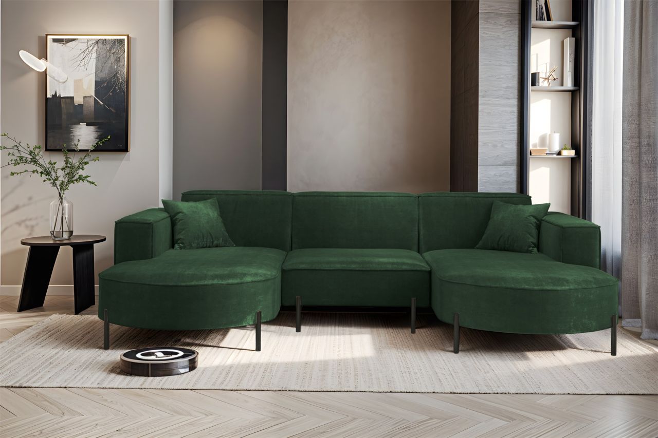 Wohnlandschaft U-Form Sofa VALENCIA in Stoff Noel Dunkelgrün