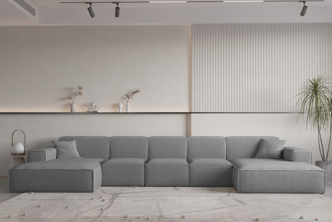 Wohnlandschaft U-Form CELES PREMIUM XL in Stoff Ascot Bukla Grau