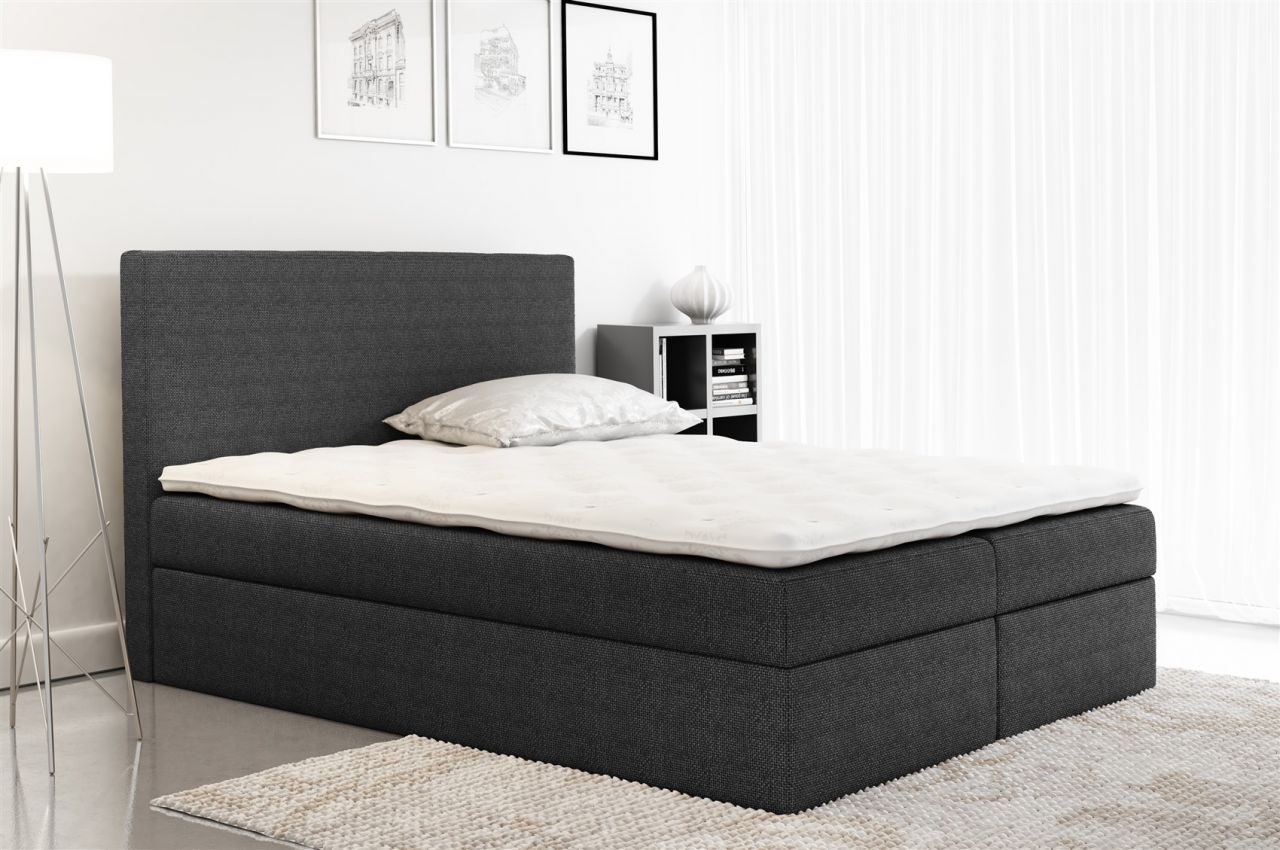 Boxspringbett Schlafzimmerbett KELIS Webstoff Schwarz 160x200cm