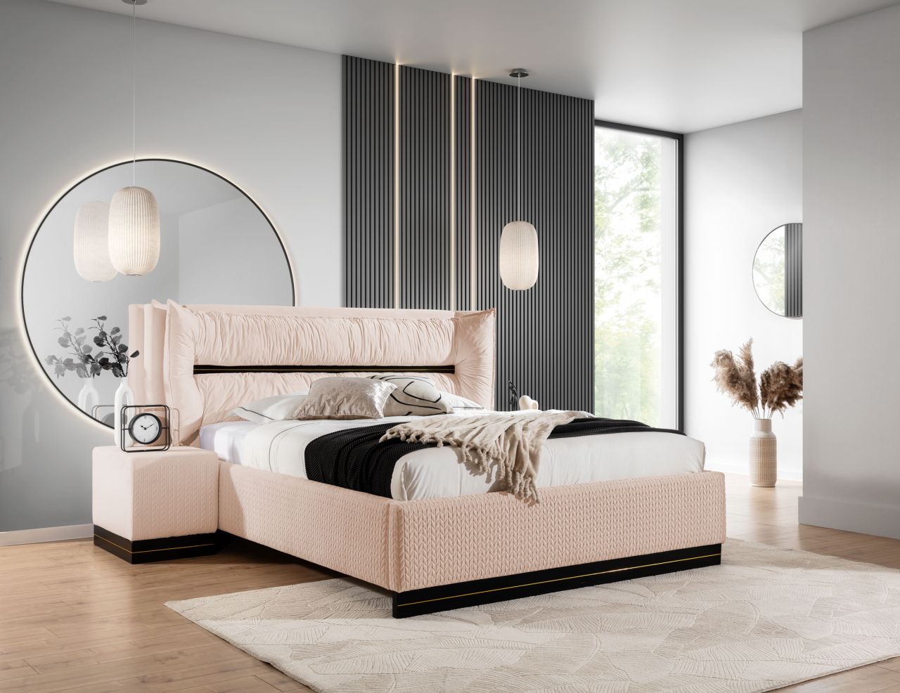 Polsterbett Doppelbett Set.4 HAMILTON 120x200cm Stoff Magic Velvet Lachs