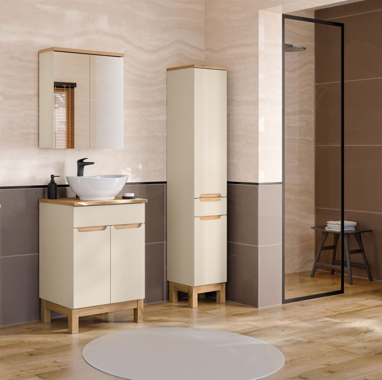 Badmöbel Set 3-tlg Badezimmerset DEVI Cashmere Schrank 60cm ohne Waschtisch