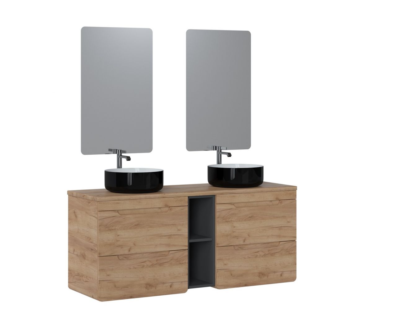 Badmöbel Set 5-tlg Badezimmerset FERMO 140cm Gold Eiche ohne Waschtisch