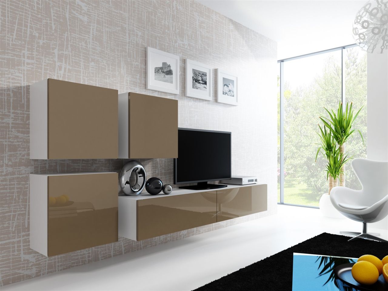 Mediawand Wohnwand 4 tlg - MyMix 2 - Weiss / Latte Hochglanz