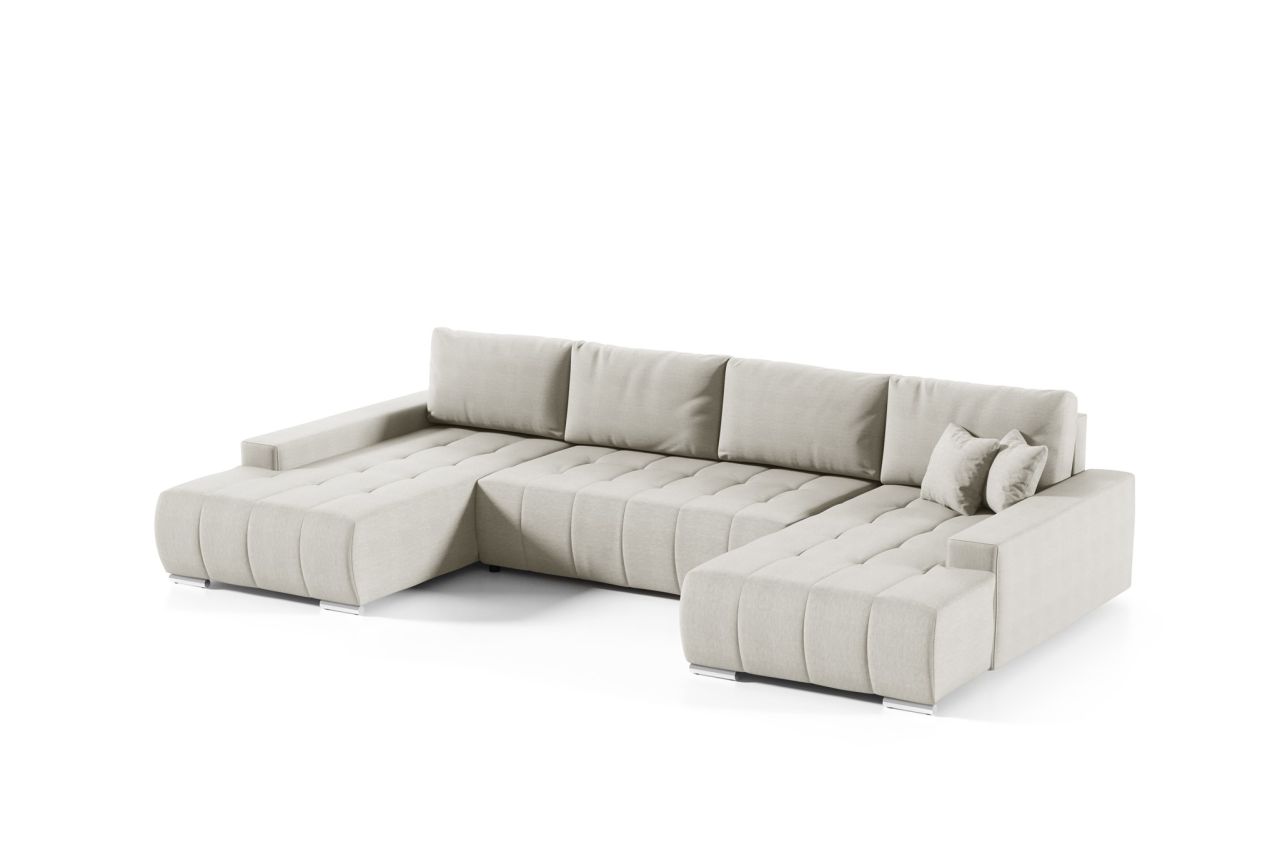 Wohnlandschaft Sofa mit Schlaffunktion VOGAR Stoff Aulla Beige