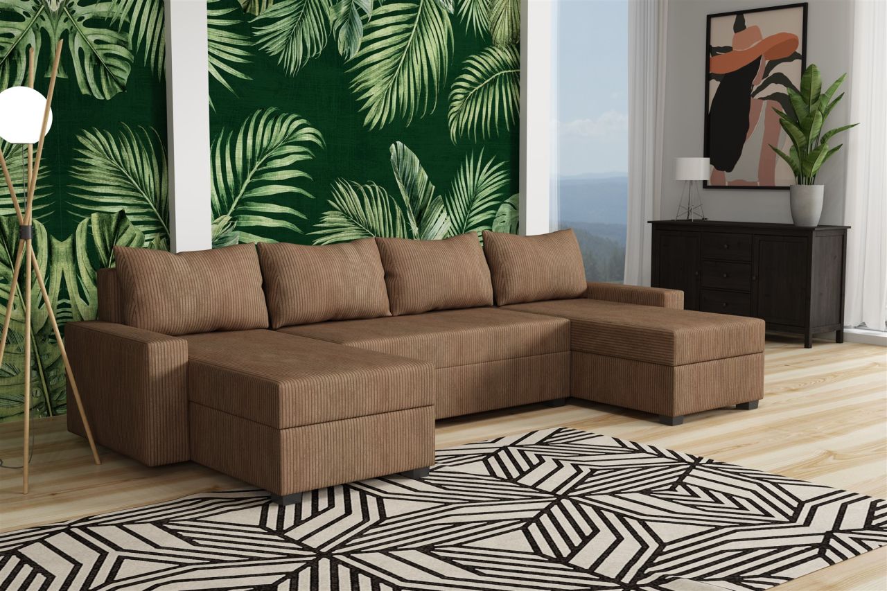 Wohnlandschaft Schlafsofa Sofa AGNETA Stoff Lincoln Cappuccino