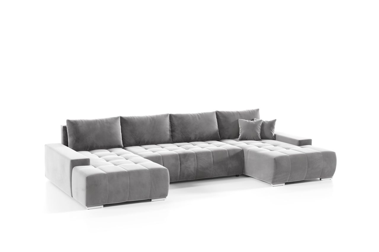 Wohnlandschaft Sofa mit Schlaffunktion VOGAR Stoff Monolith Hellgrau