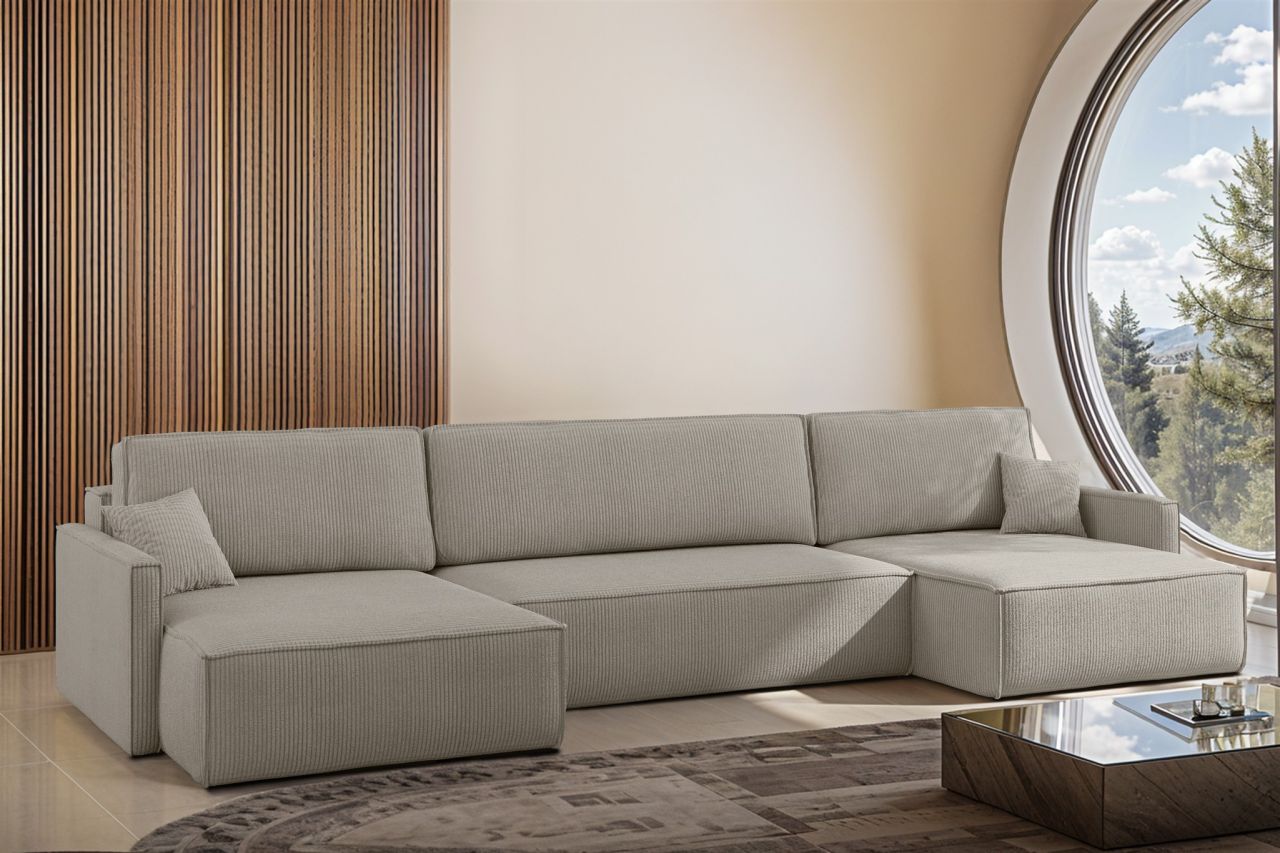 Wohnlandschaft mit Schlaffunktion Sofa LOUIS Stoff Scala Hellgrau