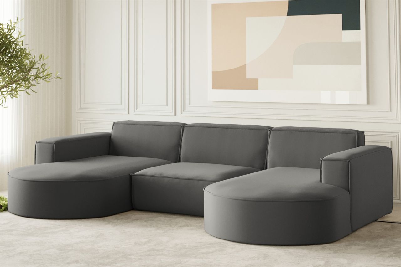 Wohnlandschaft U-Form Sofa PALMA in Stoff Opera Velvet Steel