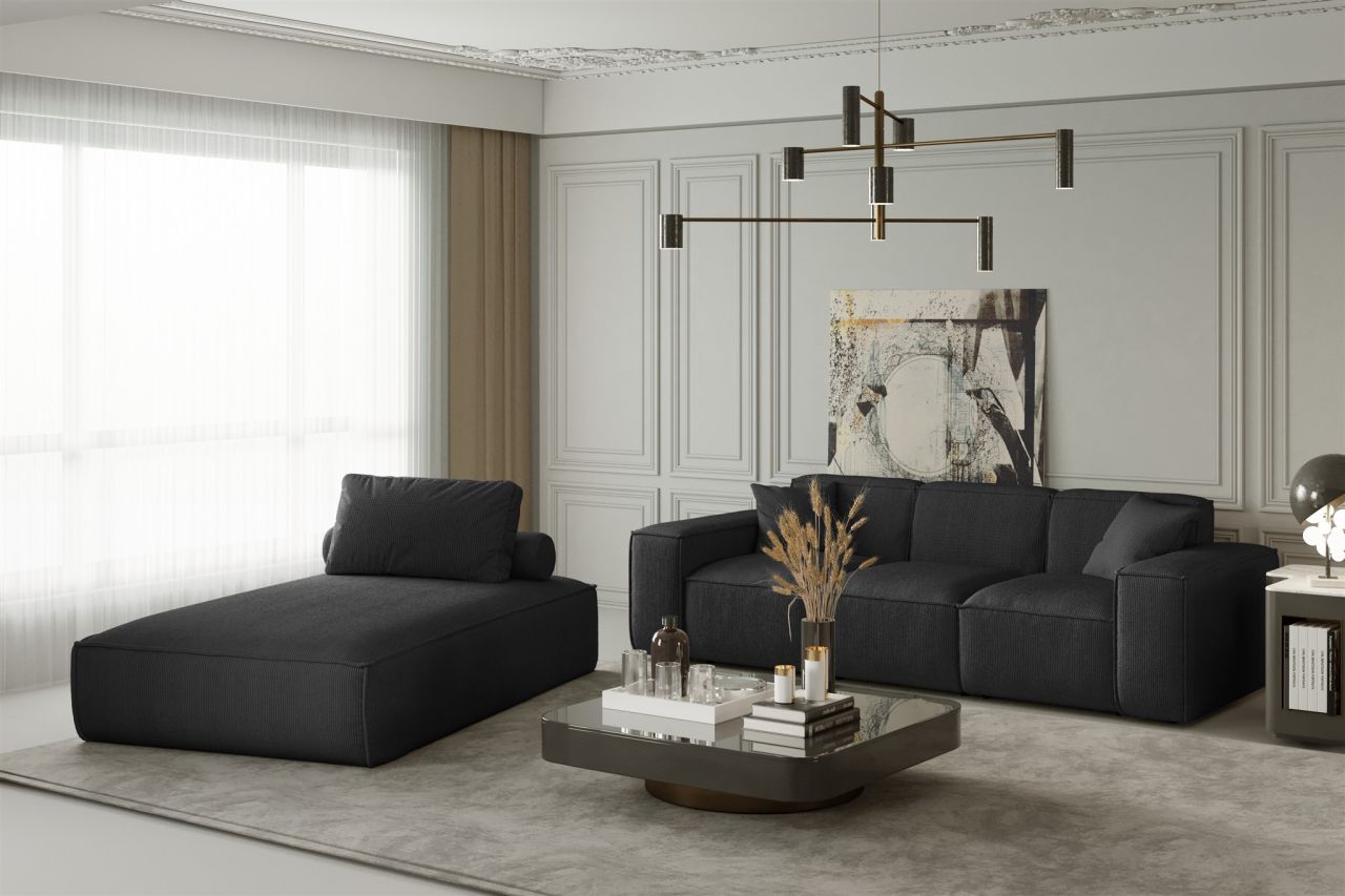 Sofa Set 2-teilig Sezlong und Sofa 3-Sitzer CELES in Stoff Scala Schwarz