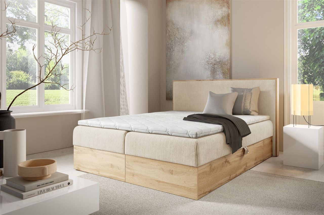 Boxspringbett Schlafzimmerbett ROLAND 180x200cm in Stoff Lincoln Beige