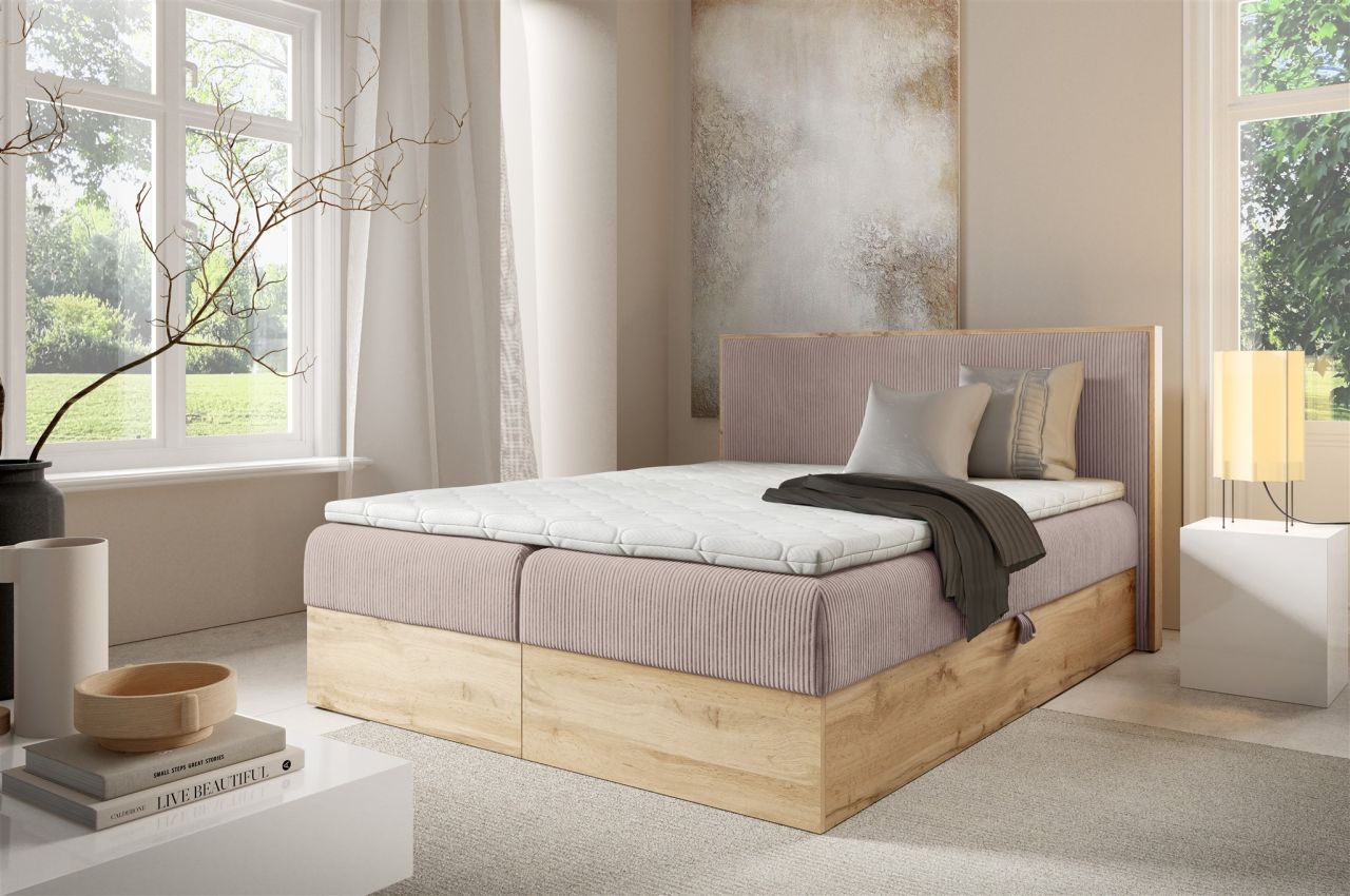 Boxspringbett Schlafzimmerbett ROLAND PREMIUM 160x220cm in Stoff Lincoln Rosa