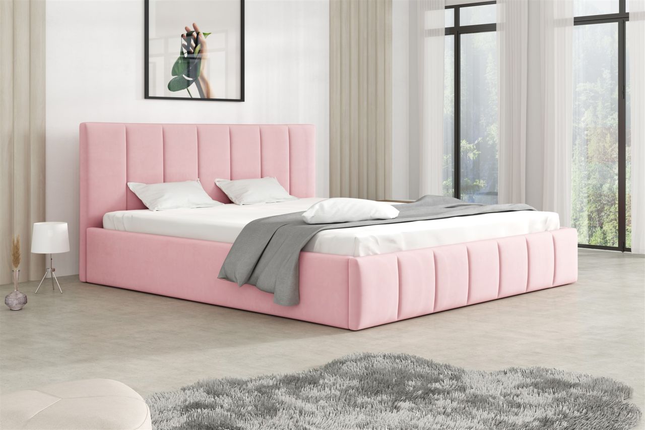 Polsterbett Doppelbett DETROIT Komplettset 160x200cm Stoff Magic Velvet Rosa