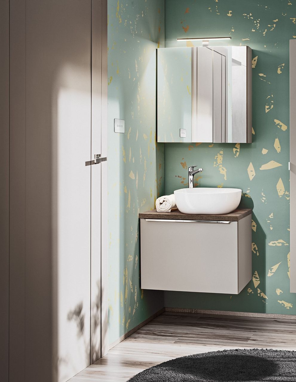 Badmöbel Set 2-tlg Badezimmerset AKAN Taupe Spiegelschrank 60cm ohne Waschtisch