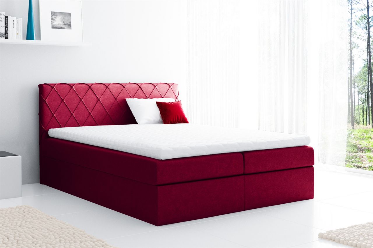 Boxspringbett Schlafzimmerbett GRETA 200x200cm Stoff Rot