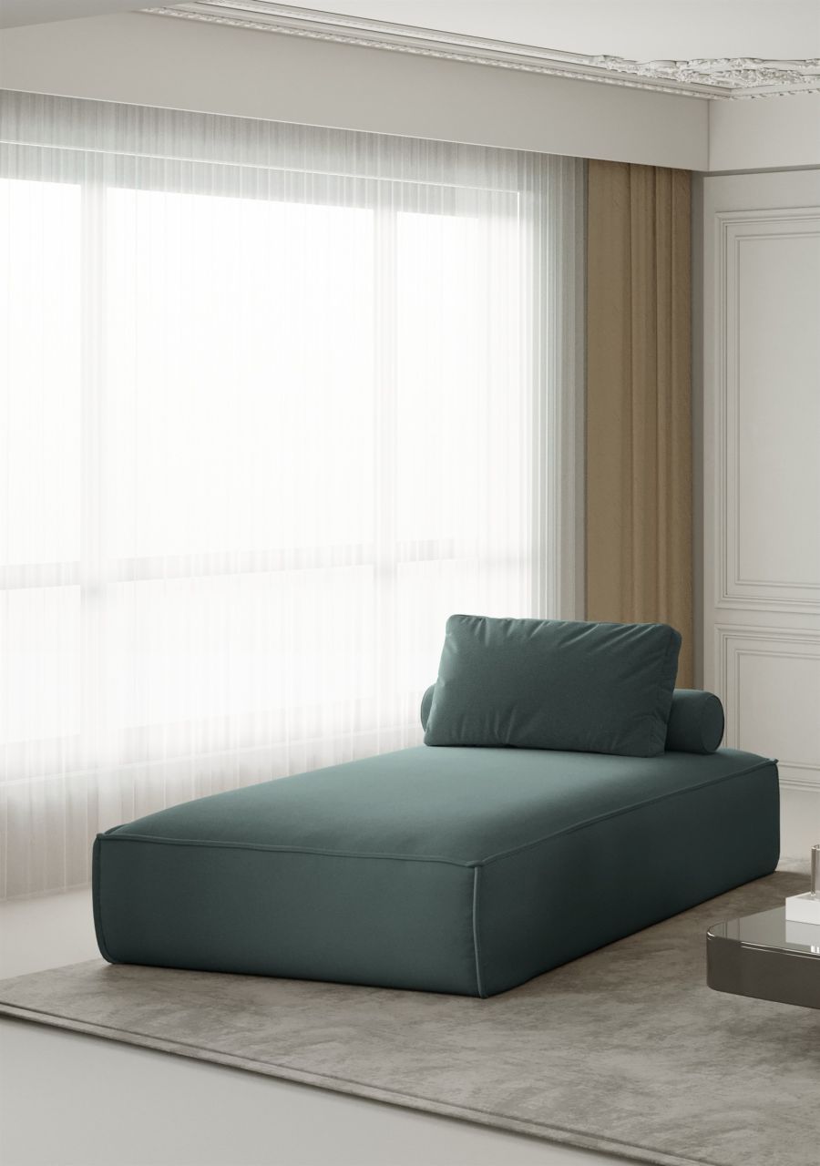 Chaiselongue Sezlong Liege CELES in Stoff Opera Velvet Opalgrün